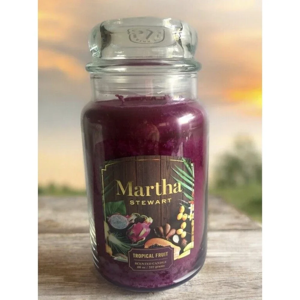 Martha Stewart Tropical Fruit Large Glass Jar Candle 26 Oz Purple Brand New